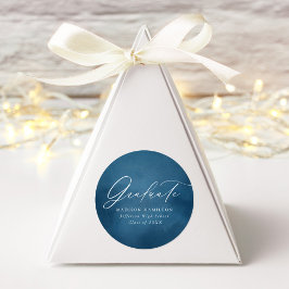 Elegant Dark Blue Waterverf Afstuderen Ronde Sticker