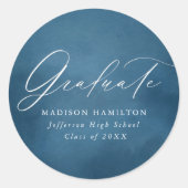 Elegant Dark Blue Waterverf Afstuderen Ronde Sticker (Voorkant)