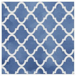 Elegant Dark Blue Waterverf Quatrefoil Patroon Stof