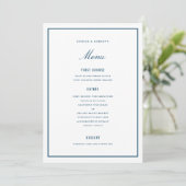 Elegant Dark Blue Wedding Menu Kaart (Staand voorkant)