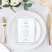Elegant Dark Blue Wedding Menu Kaart