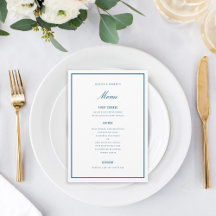 Elegant Dark Blue Wedding Menu Kaart