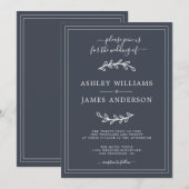 Elegant Dark Blue Wedding-uitnodiging Kaart (Voorkant / Achterkant)