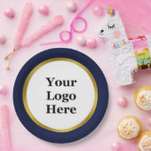 Elegant Dark Blue White en Gold Your Logo hier Papieren Bordje (Feest)
