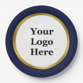Elegant Dark Blue White en Gold Your Logo hier Papieren Bordje (Voorkant)