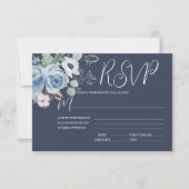 Elegant Dark Blue & White Floral Wedding RSVP Kaar (Voorkant)