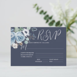Elegant Dark Blue & White Floral Wedding RSVP Kaar Kaartje