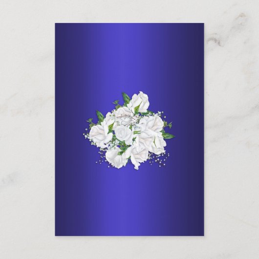 Elegant Dark Blue, White Roses Wedding Reception Informatiekaartje (Achterkant)