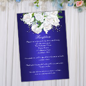 Elegant Dark Blue, White Roses Wedding Reception Informatiekaartje