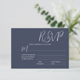 Elegant Dark Blue & White Wedding RSVP Kaart