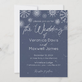 Elegant Dark Blue Winter ThMED Snowflake Wedding Kaart