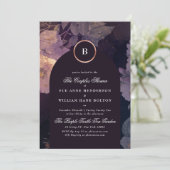 Elegant Dark Boho Floral Arch Roos Gold Couples Kaart (Staand voorkant)