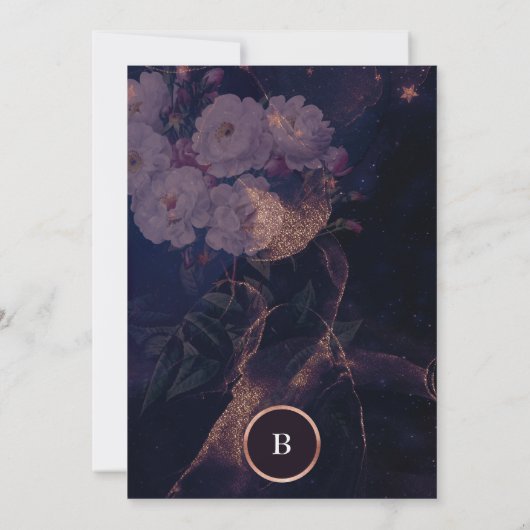 Elegant Dark Boho Floral Arch Roos Gold Wedding Kaart (Achterkant)