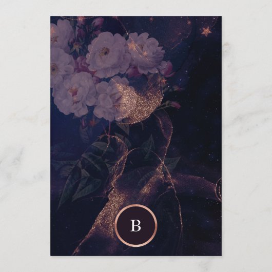 Elegant Dark Boho Floral Arch Roos Gold Wedding Menu (Achterkant)