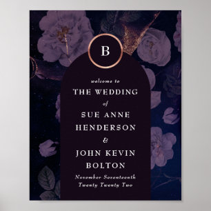 Elegant Dark Boho Floral Arch Roos Gold Wedding Poster