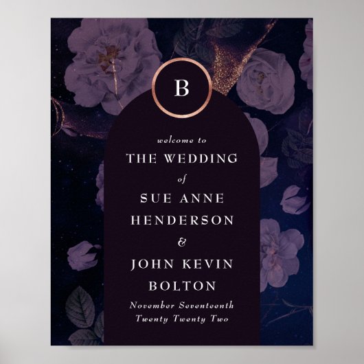 Elegant Dark Boho Floral Arch Roos Gold Wedding Poster (Voorkant)
