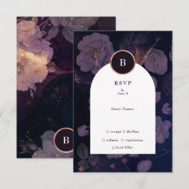 Elegant Dark Boho Floral Arch Roos Gold Wedding RSVP Kaartje