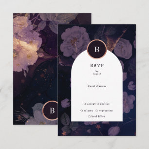 Elegant Dark Boho Floral Arch Roos Gold Wedding RSVP Kaartje