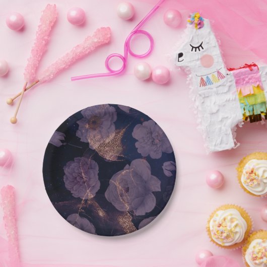 Elegant Dark Boho Floral Paars Botanical Wedding Papieren Bordje (Feest)