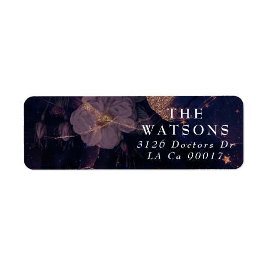 Elegant Dark Boho Floral Paars Roos Gold Wedding Etiket (Voorkant)