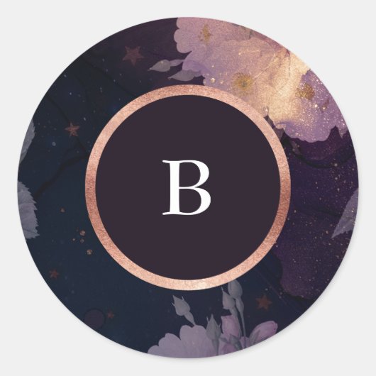 Elegant Dark Boho Floral Paars Roos Gold Wedding Ronde Sticker (Voorkant)