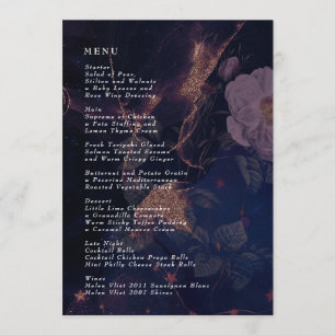 Elegant Dark Boho Floral Paarse Fantasy Wedding Menu