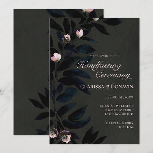 Elegant Dark Boho Handfasting Floral Leaves Kaart (Voorkant / Achterkant)