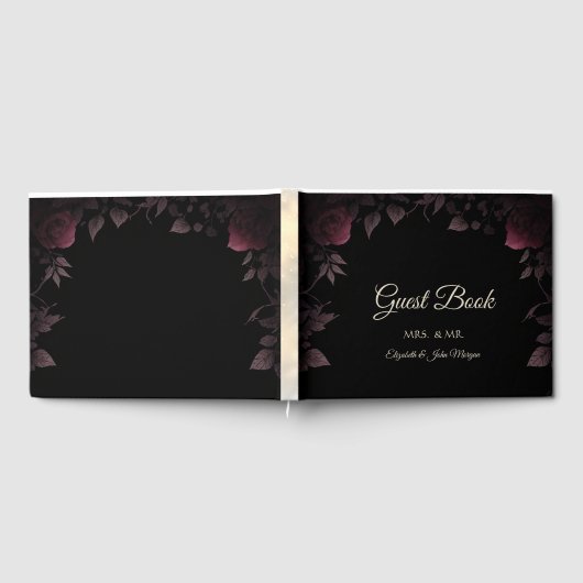 Elegant Dark Bourgogne Rozen Zwart Gastenboek (Volledig)