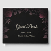 Elegant Dark Bourgogne Rozen Zwart Gastenboek (Voorkant)