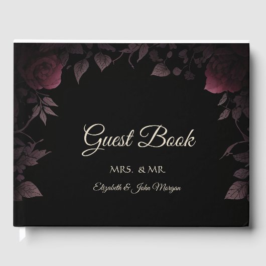 Elegant Dark Bourgogne Rozen Zwart Gastenboek (Voorkant)