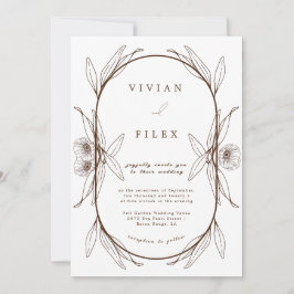 Elegant Dark Brown Floral Capsul Wedding Kaart