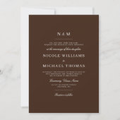 Elegant Dark Brown Monogram Classic Wedding Kaart (Voorkant)