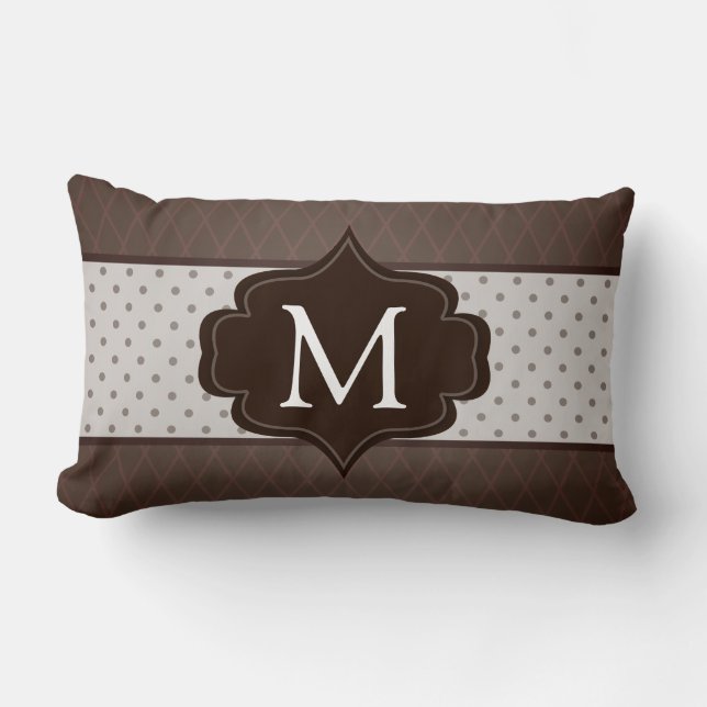 Elegant Dark Brown Polka Dot Custom Monogram Kussen (Voorkant)