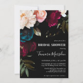 Elegant Dark Burgundy Blue Blush Floral Black Kaart (Voorkant)