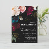 Elegant Dark Burgundy Blue Blush Floral Black Kaart (Staand voorkant)