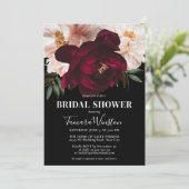 Elegant Dark Burgundy & Blush Floral Black Shower Kaart (Staand voorkant)
