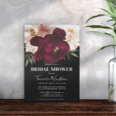 Elegant Dark Burgundy & Blush Floral Black Shower Kaart