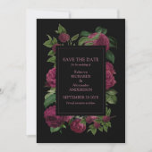 Elegant Dark Burgundy Floral Wedding Save The Date (Voorkant)