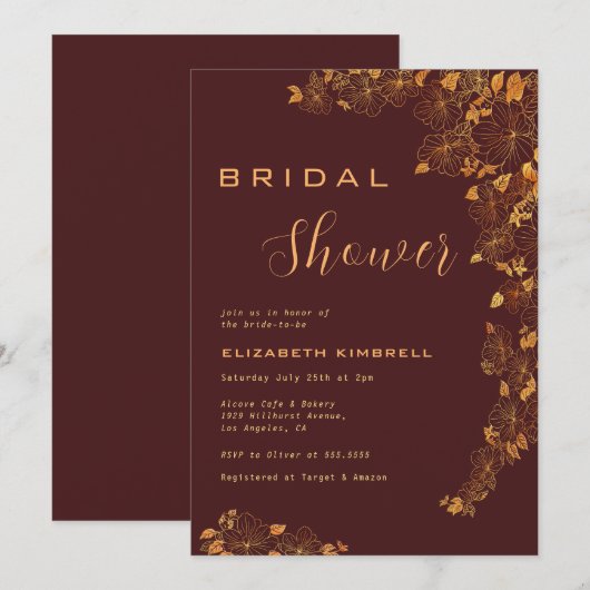 Elegant Dark Burgundy & Gold Floral Vrijgezellenfe Kaart (Voorkant / Achterkant)