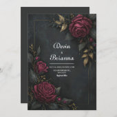 Elegant Dark Burgundy Rose Gilded Leaf Wedding Kaart (Voorkant / Achterkant)