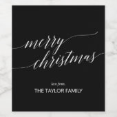Elegant Dark Calligraphy Merry Kerstcadeau Wijn Etiket (Enkel label)