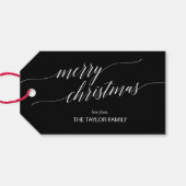 Elegant Dark Calligraphy Merry Kerstry Cadeaulabel (Achterkant Horizontaal)
