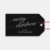 Elegant Dark Calligraphy Merry Kerstry Cadeaulabel (Voorkant (Horizontaal))