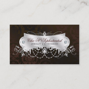 Elegant Dark Chocolate Damask Swirl Visitekaartje