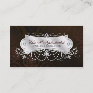 Elegant Dark Chocolate Damask Swirl Visitekaartje