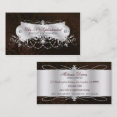 Elegant Dark Chocolate Damask Swirl Visitekaartje (Voorkant / Achterkant)