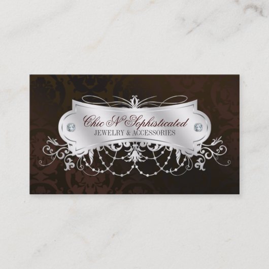 Elegant Dark Chocolate Damask Swirl Visitekaartje (Voorkant)