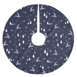 Elegant Dark Christmas TreeSkirt w Silver Reindeer Kerstboom Rok