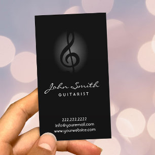 Elegant Dark Clef Guitarist Music Visitekaartje