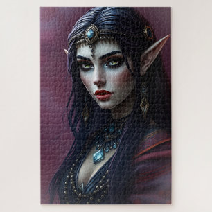 Elegant Dark Elf Portrait - Mystieke Fantasy Art Legpuzzel